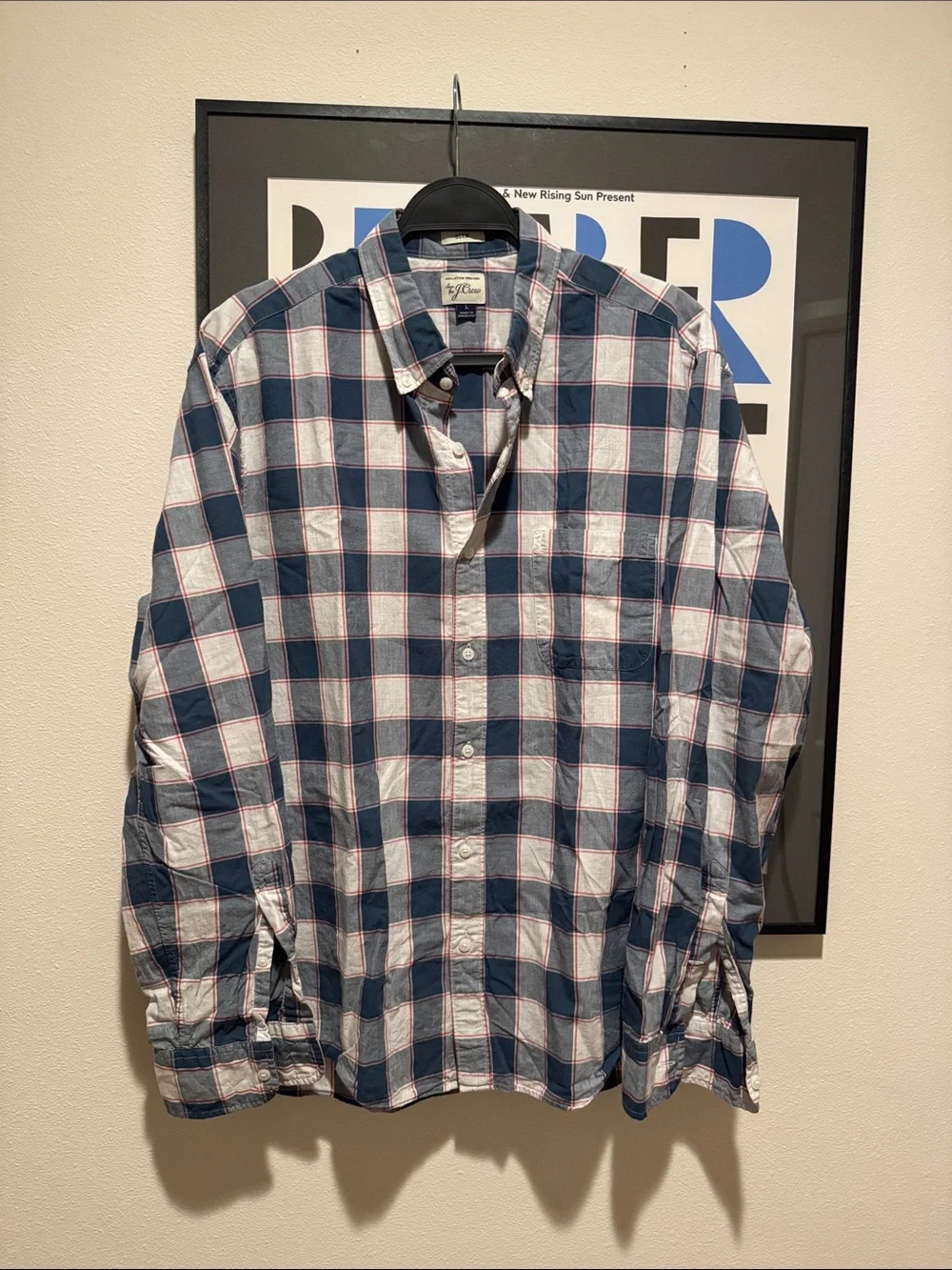 J.Crew Classic Blue and White Plaid Men's Button-Down Shirt - Slim Large